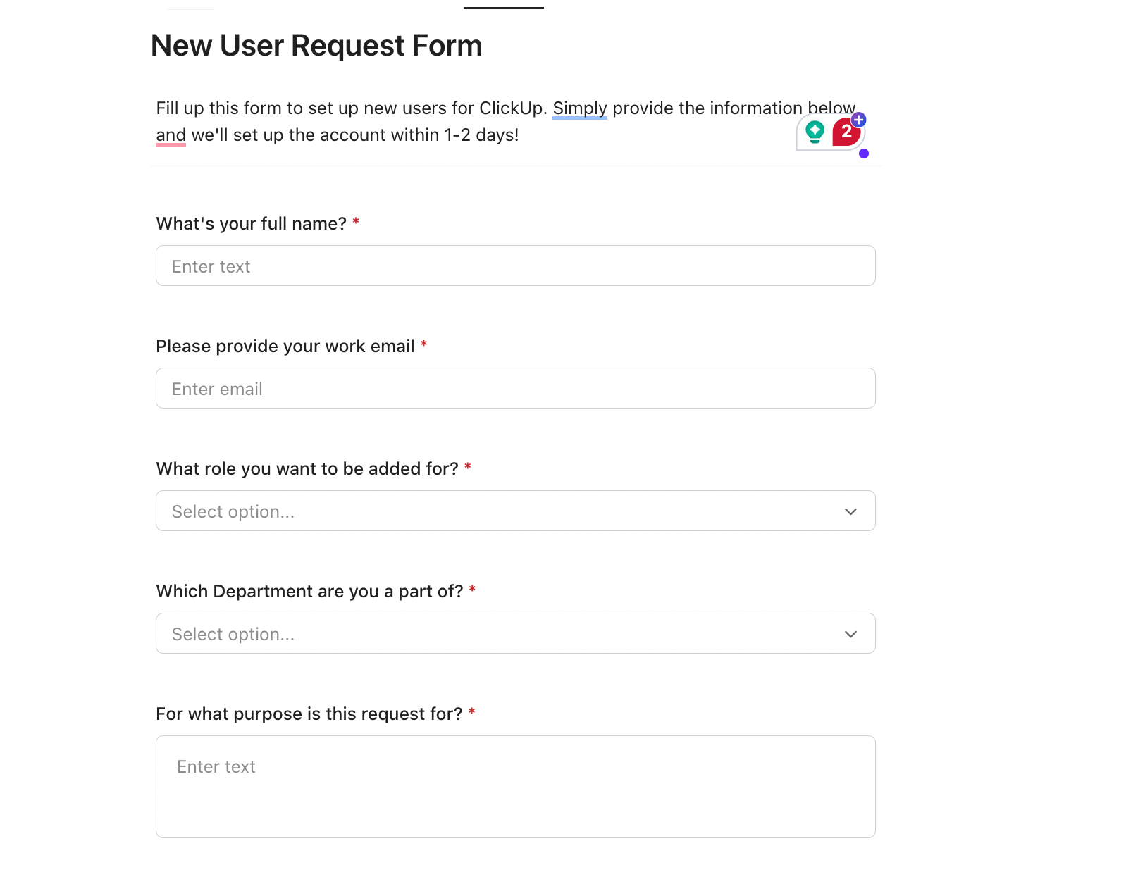 Streamline intake and collect complete, timely requests with the ClickUp Request Form Template