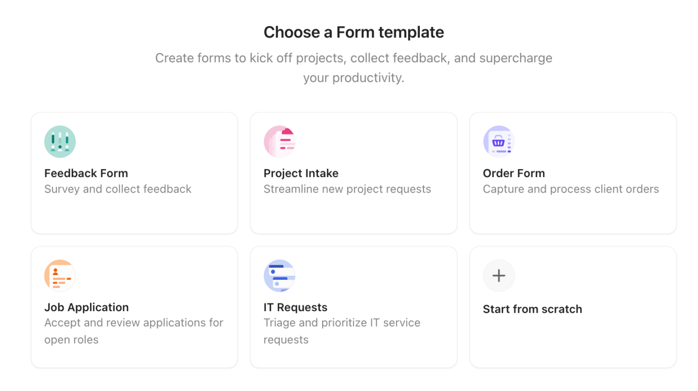 Choose a form template or start from scratch in ClickUp Forms
