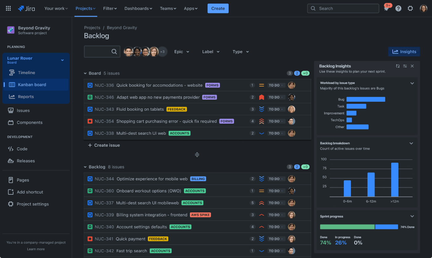 Jira dashboard : Upbase Alternative
