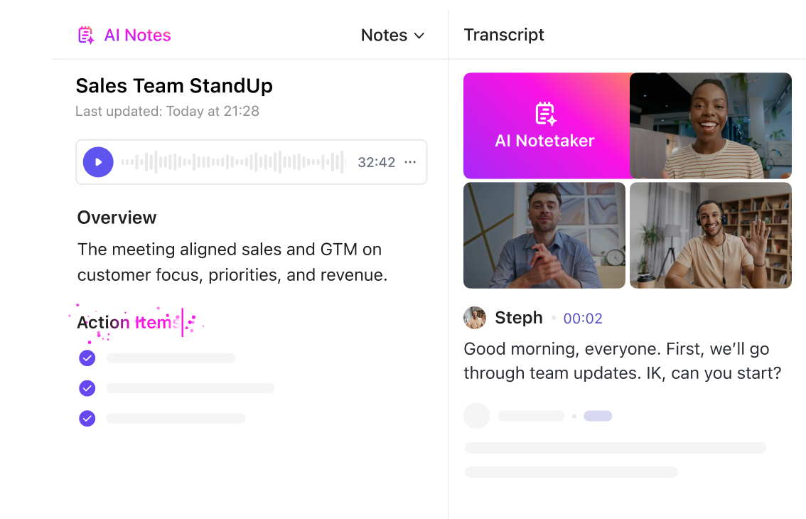 Gebruik ClickUp Notetaker voor Sales StandUp