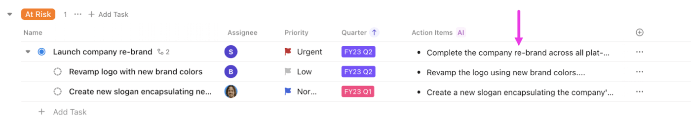 Use AI Fields to summarize tasks