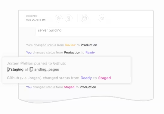 Centralize o status das solicitações de pull e o contexto de desenvolvimento integrando o GitHub ou o GitLab ao ClickUp.