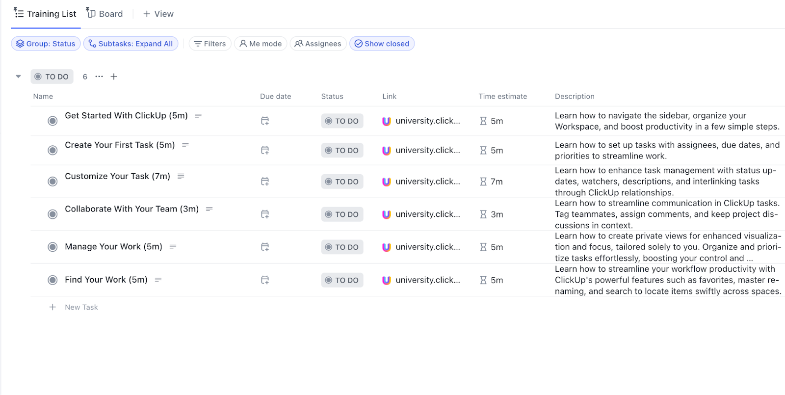 Align product, design, and support teams in one view with the ClickUp New User Onboarding Template