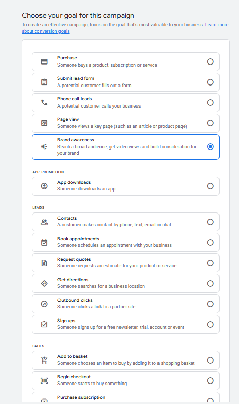 Choose your campaign goal : YouTube Ads Guide