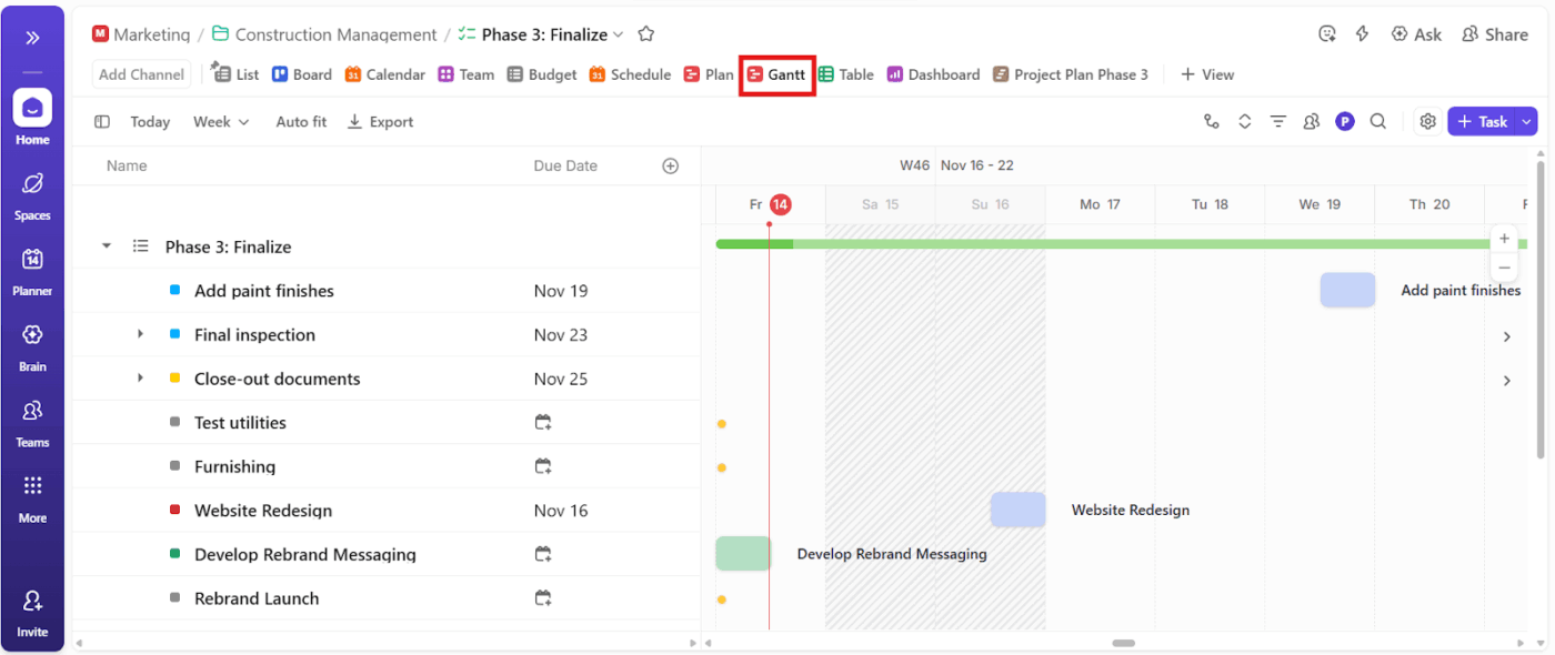 View tasks, timelines, and dependencies across projects with ClickUp’s Gantt Chart View : Best AI Advertising Campaigns