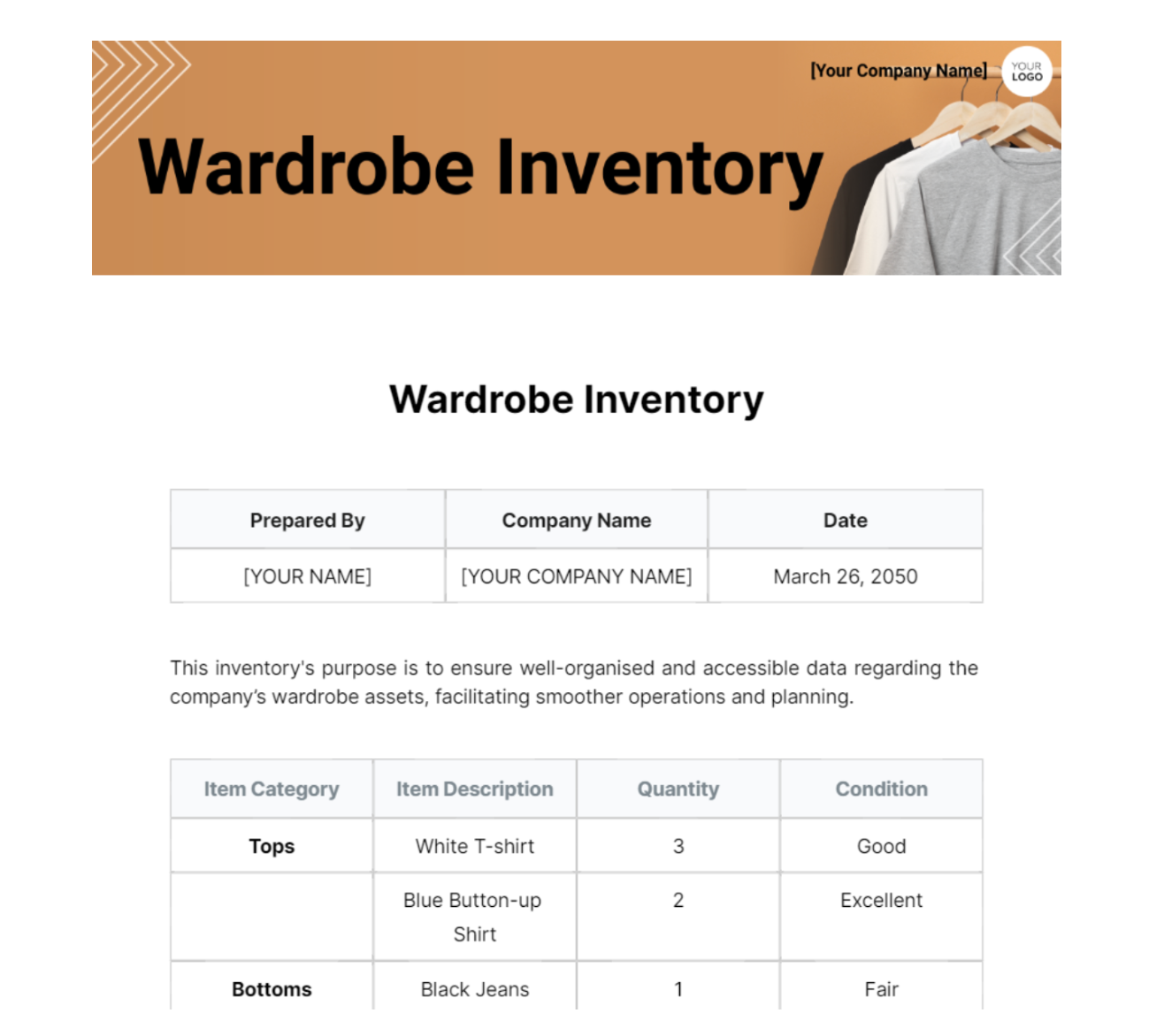 Wardrobe Inventory Template by Template.Net: outfit planner template