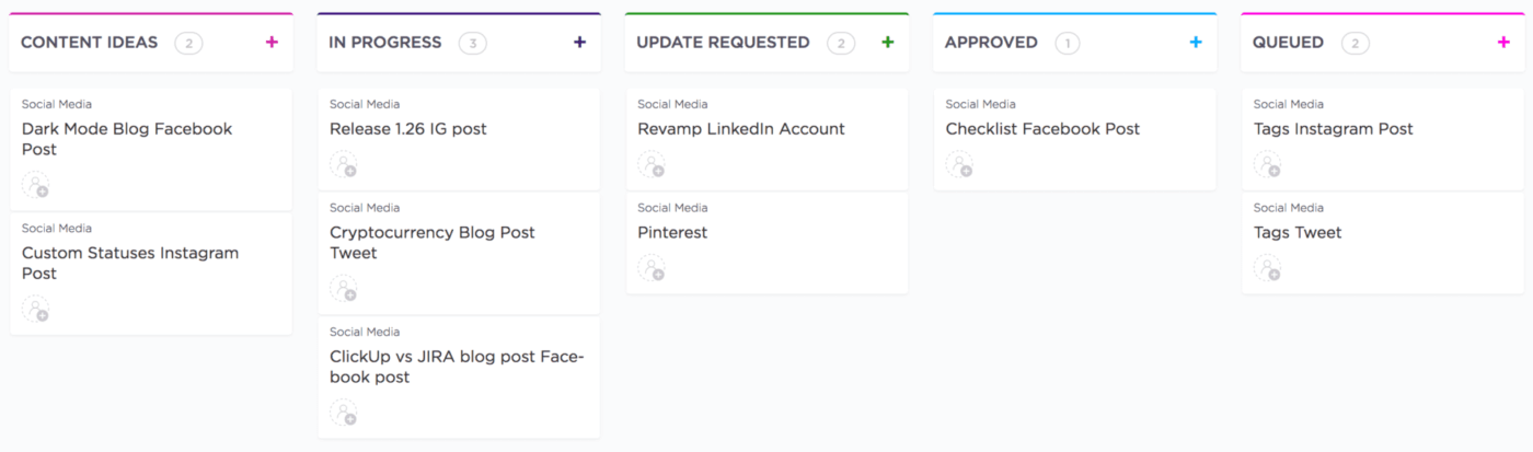 Realice un seguimiento de su flujo de trabajo de producción de contenido de principio a fin con los estados de tareas personalizados de ClickUp.