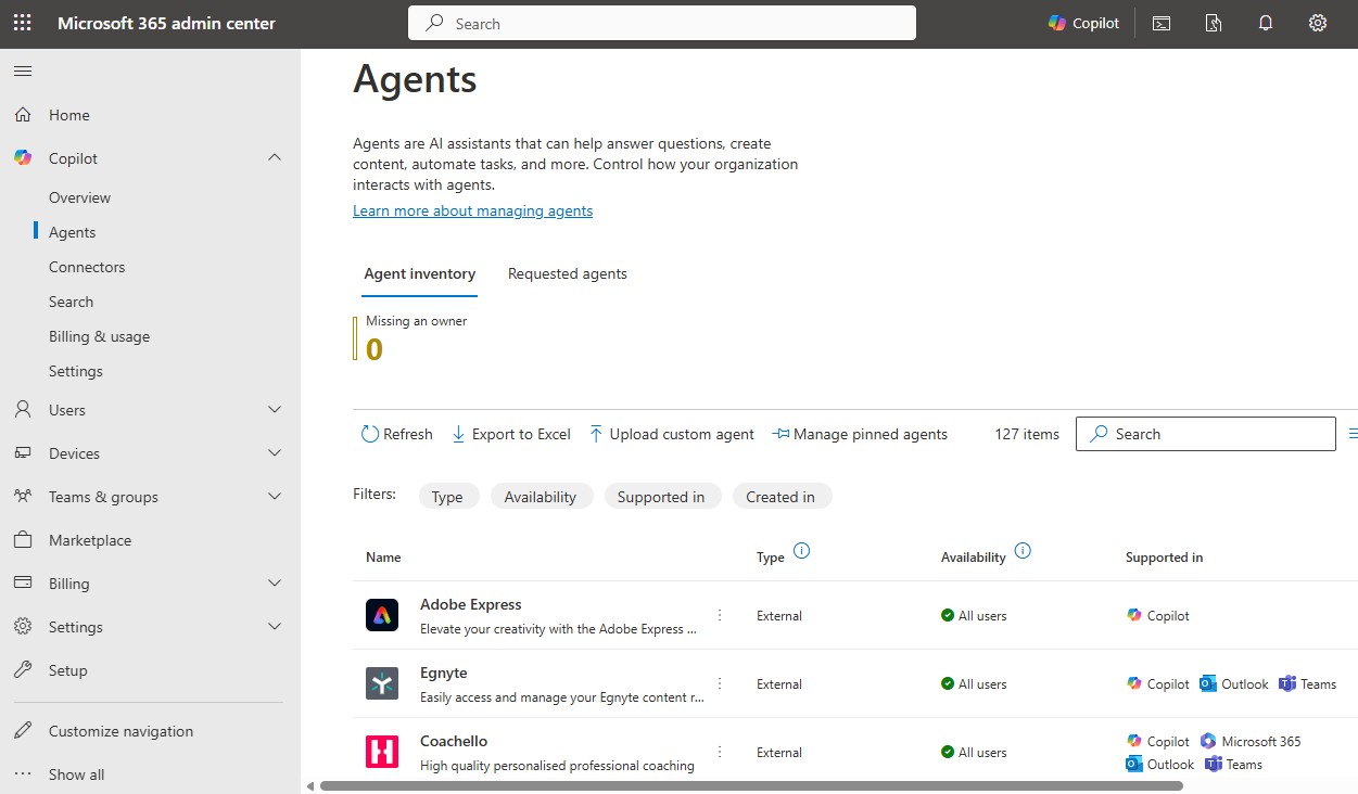 Microsoft Copilot irányítópult: AI-ügynökkezelő platform