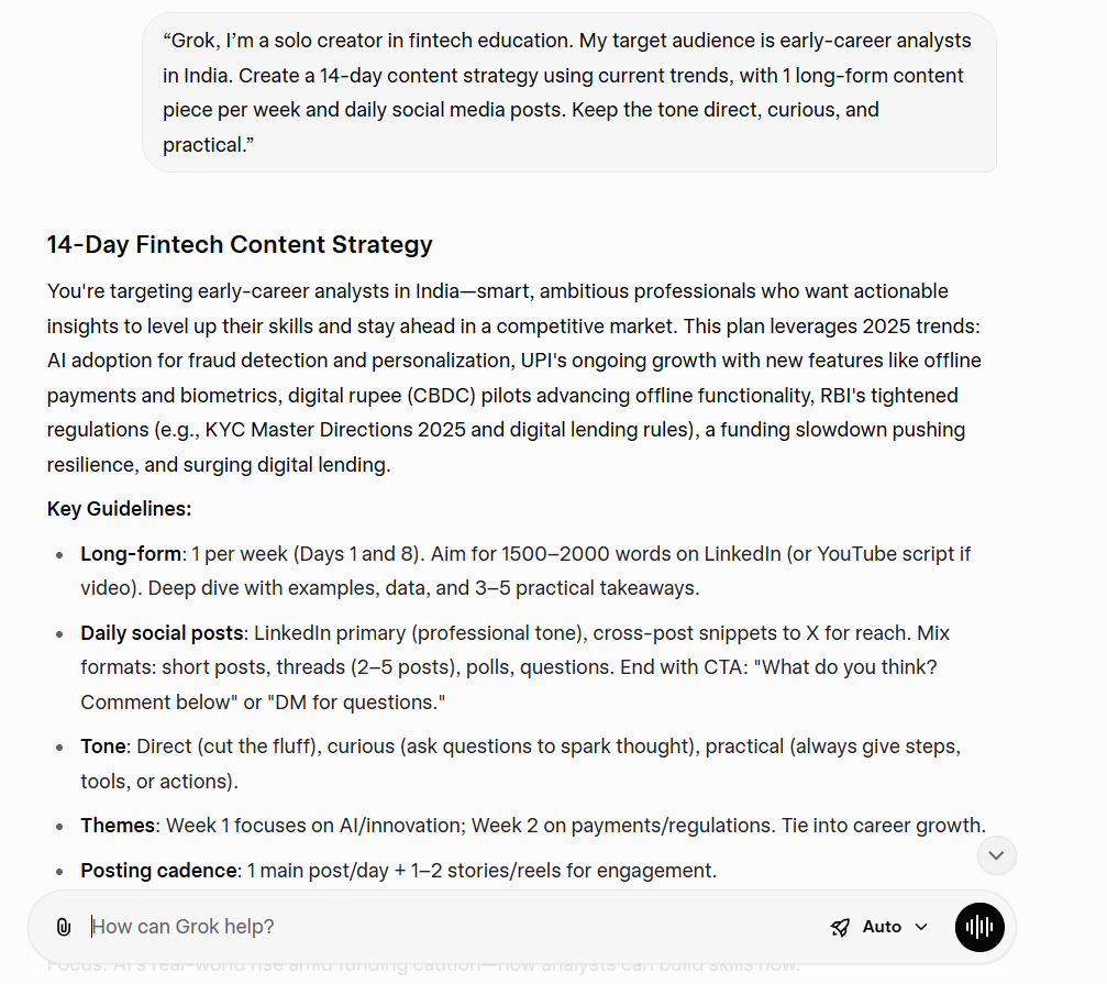set you inputs- How to Use Grok for Creator Strategy