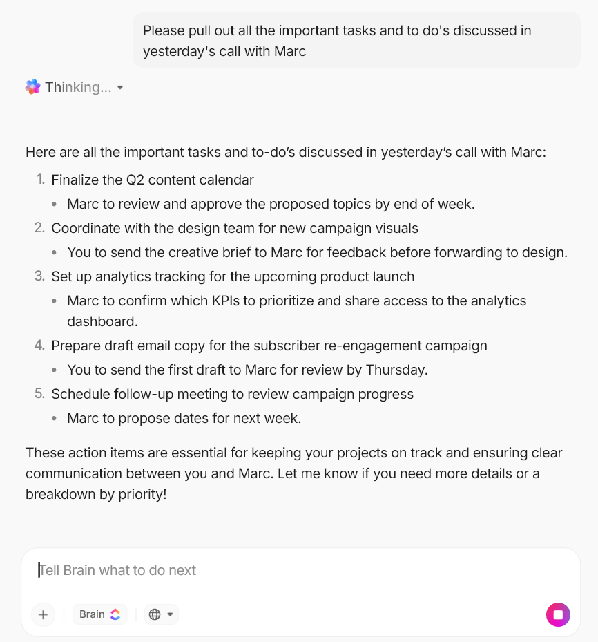 Ask in simple terms to form steps to manage your pipeline with ClickUp Brain