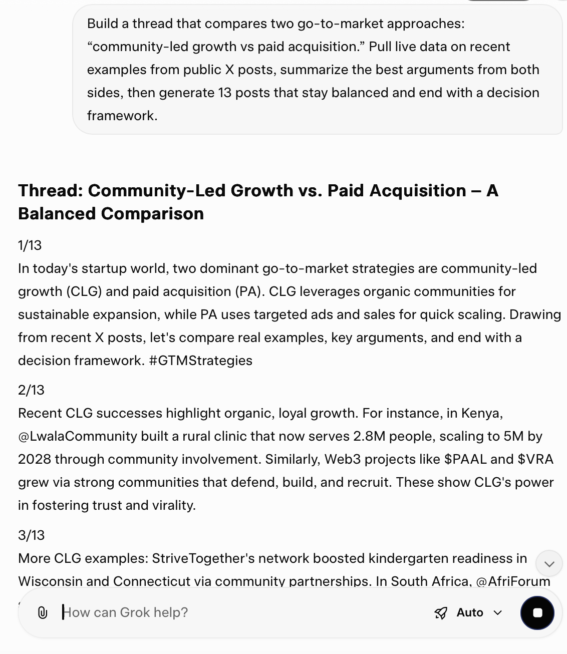 Build a thread that compares two go-to-market approaches