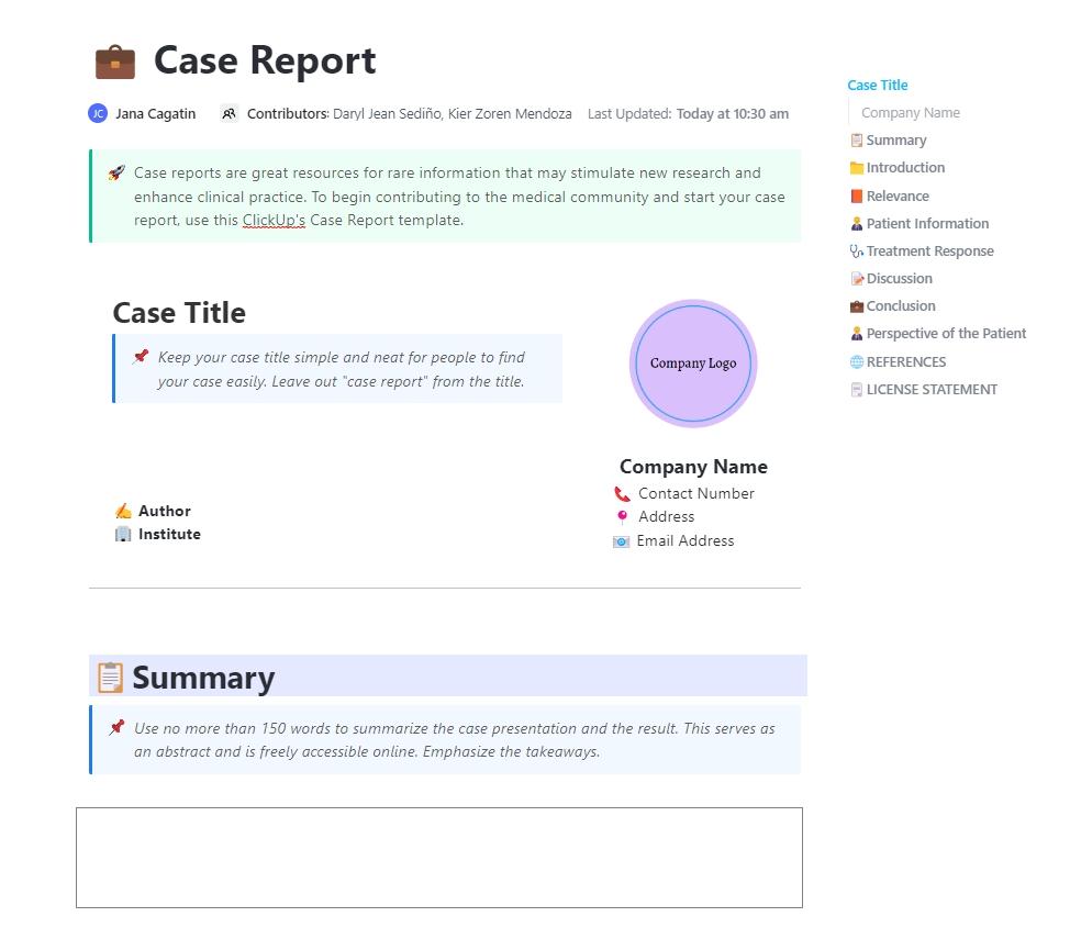 Case Report Template- Client Therapy Session Tracker Template