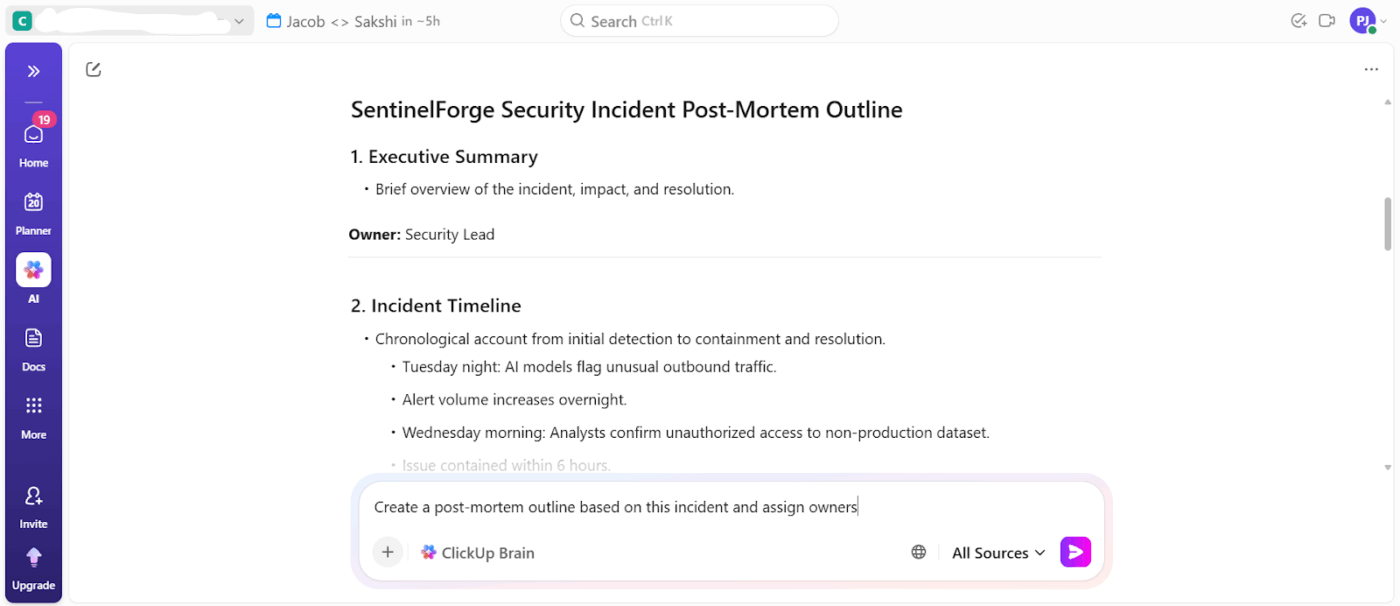ClickUp Brain cybersecurity use case