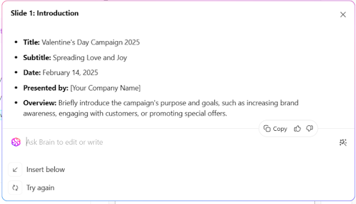 Biarkan ClickUp Brain menyusun dan menyempurnakan pertanyaan Anda dalam hitungan detik.