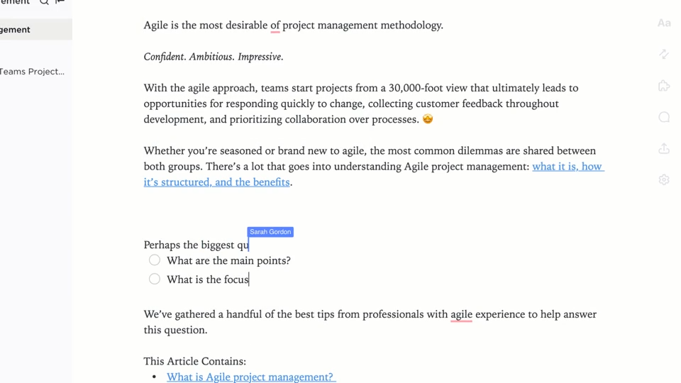 Collaborate on ideas and keep everything in one place with ClickUp Docs