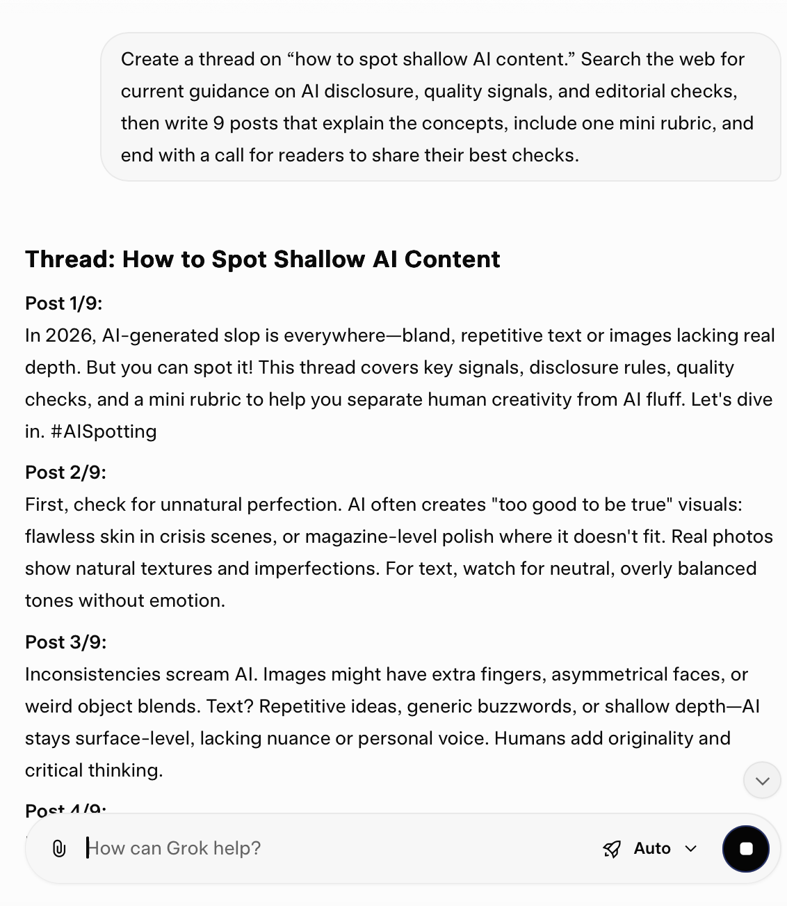 Create a thread on “how to spot shallow AI content.