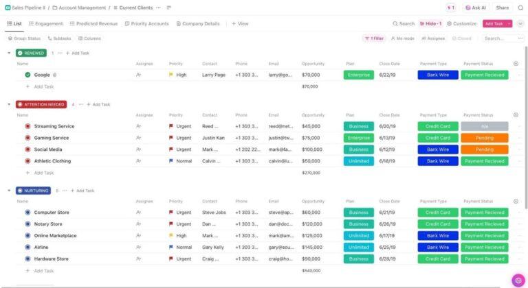 Manage customer data with a drag-and-drop interface with ClickUp Sales Pipeline Template