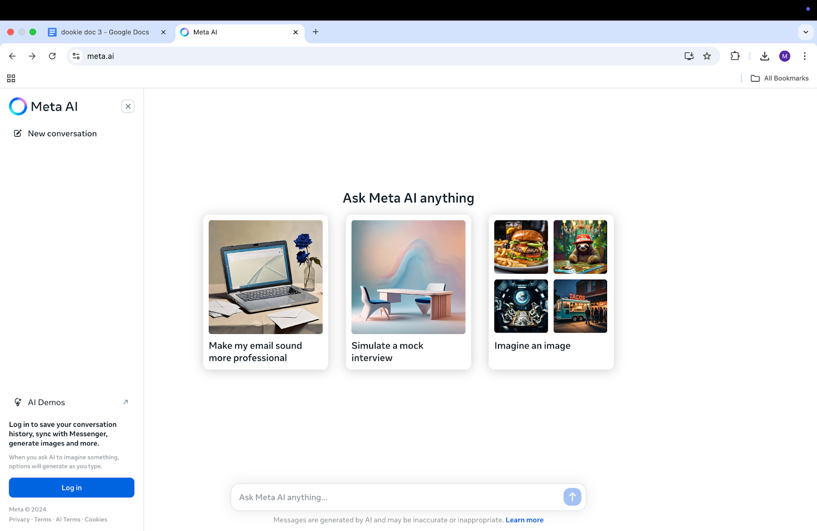 Meta AI Meta AI interface shown inside Meta messaging apps for quick access and assistance