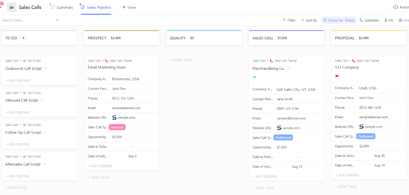 Organize all of your sales data in one central location with ClickUp Sales Calls Template