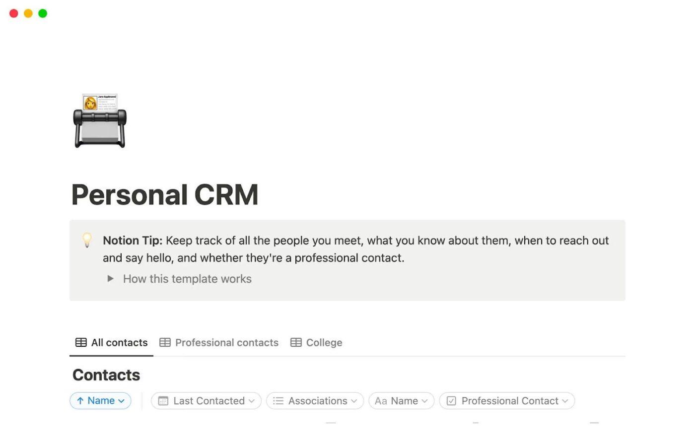 Personal CRM 2026 by Notion