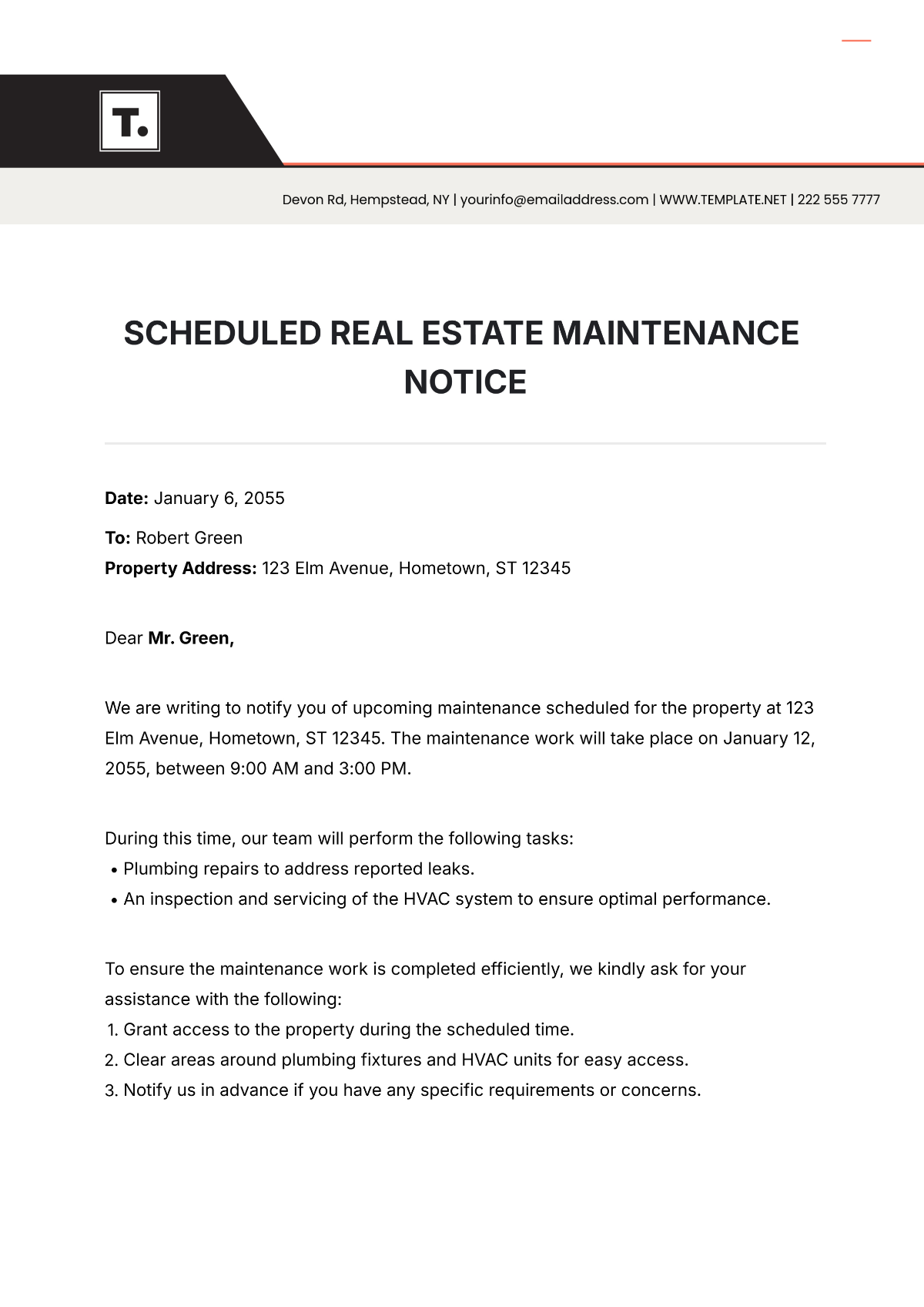 Scheduled-Real-Estate-Maintenance-Notice-Template by Template.net