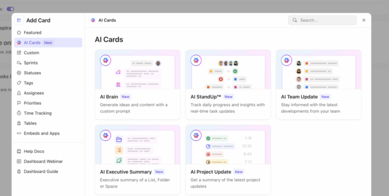 ClickUp Dashboard AI Cards