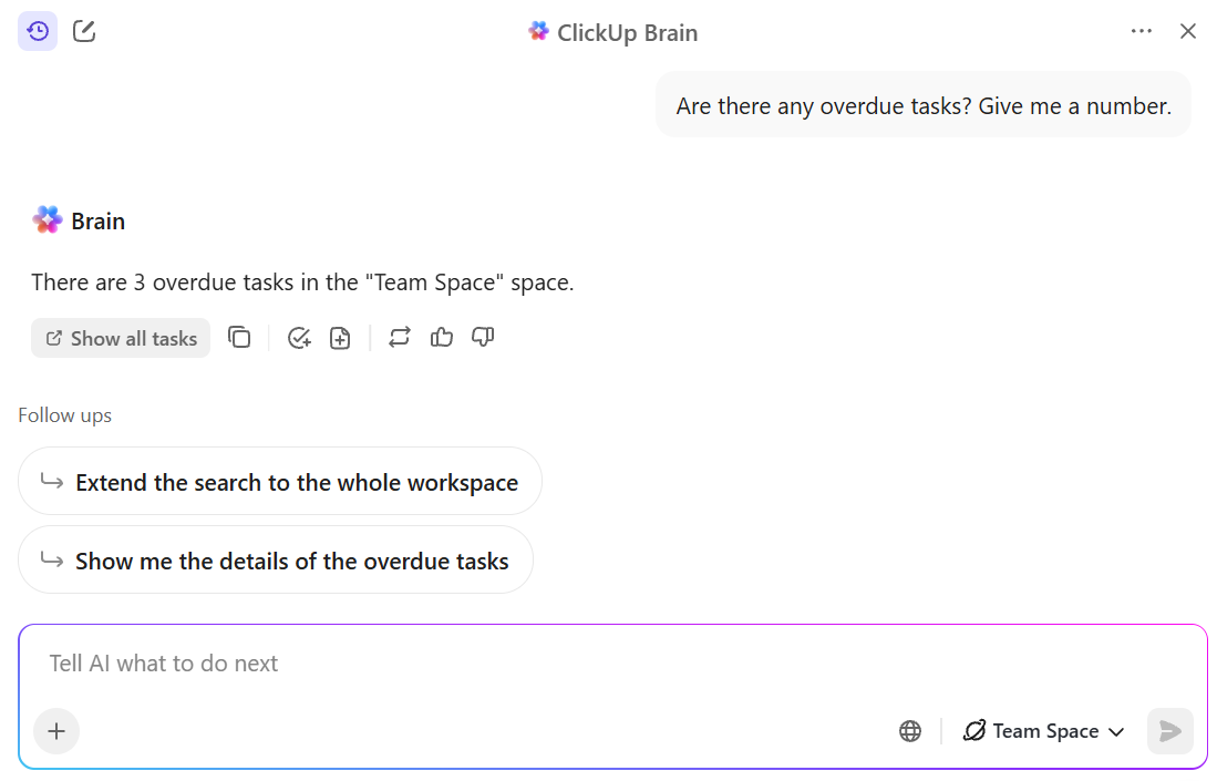 Retrieve information about overdue and upcoming tasks in ClickUp