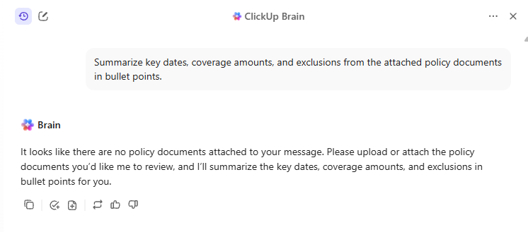 ค้นหาเอกสารในที่ทำงานและดึงคำตอบจาก ClickUp Brain