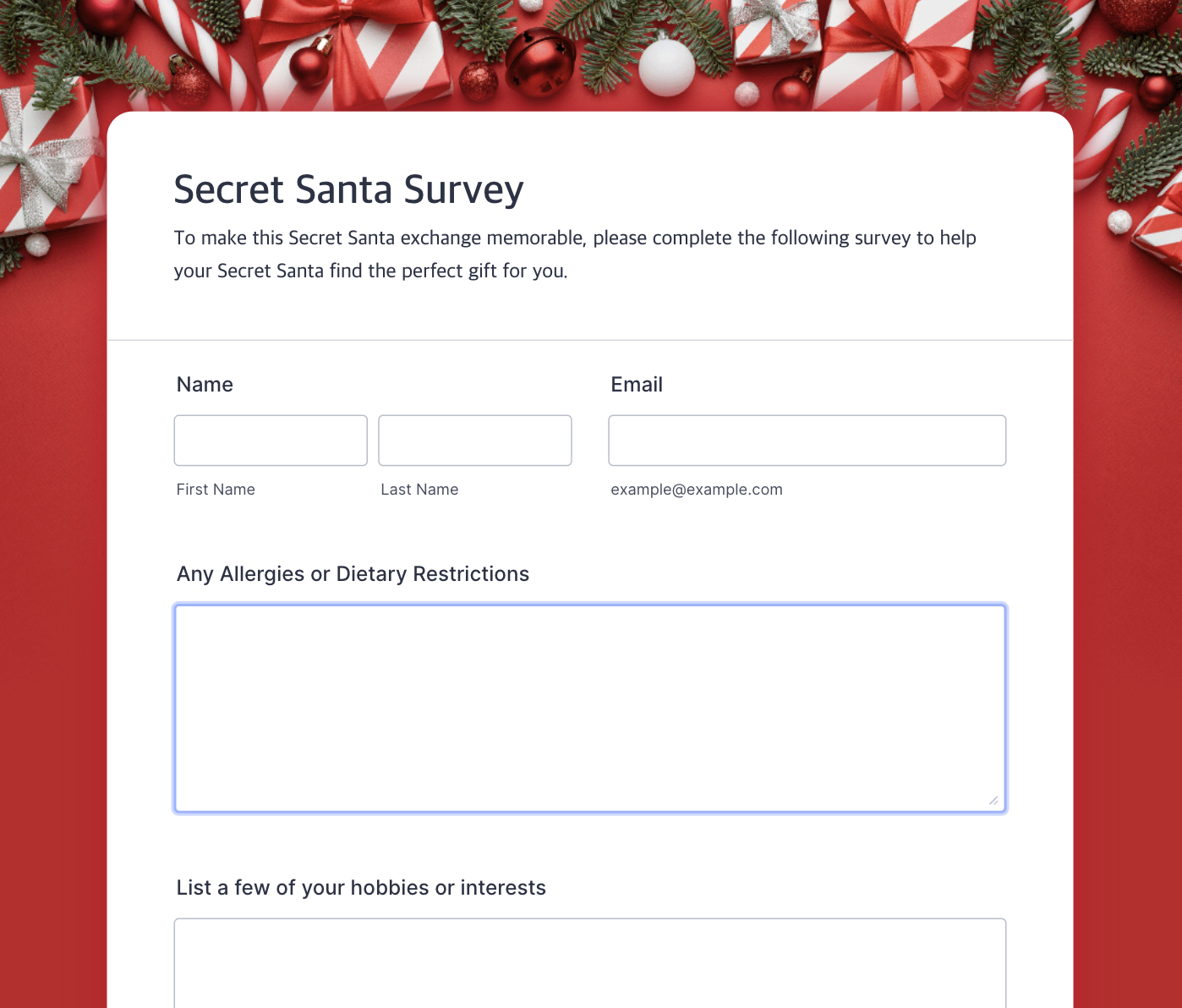 Secret Santa Survey Jotform
