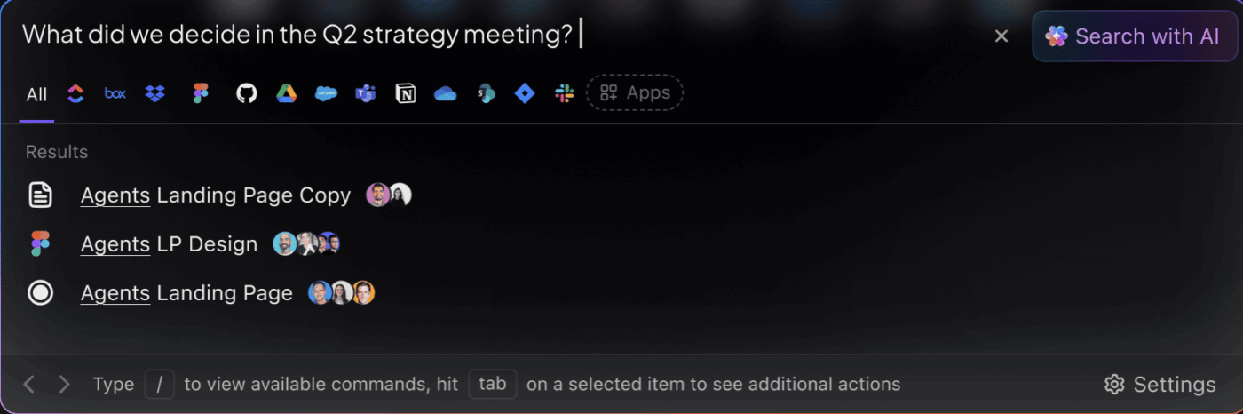 Search your entire workspace and connected tools with AI
