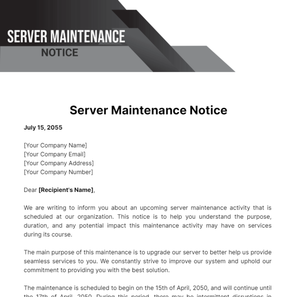Server Maintenance Notice Template by Templatte.net