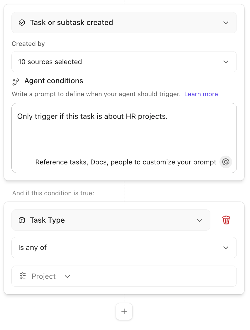 Set conditions and triggers for AI agents with ClickUp Autopilot Agents