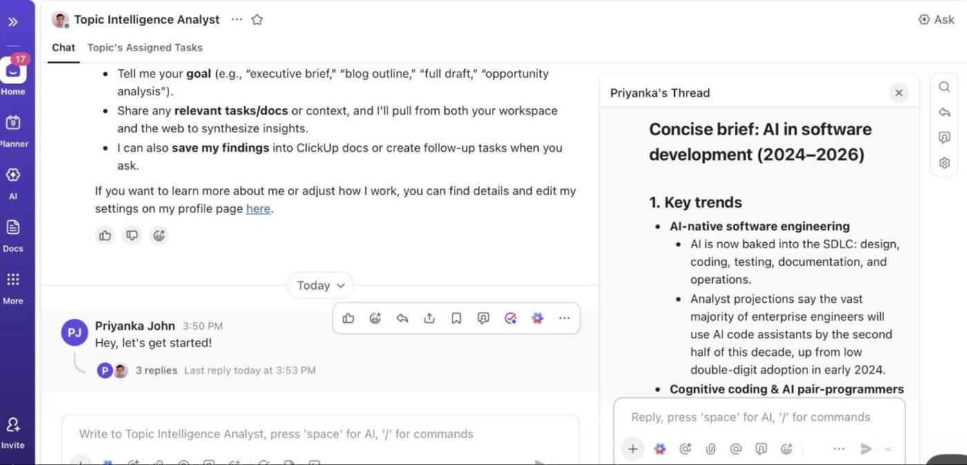 Topic Intelligence Analyst: Insights agent built to analyze data trends across projects