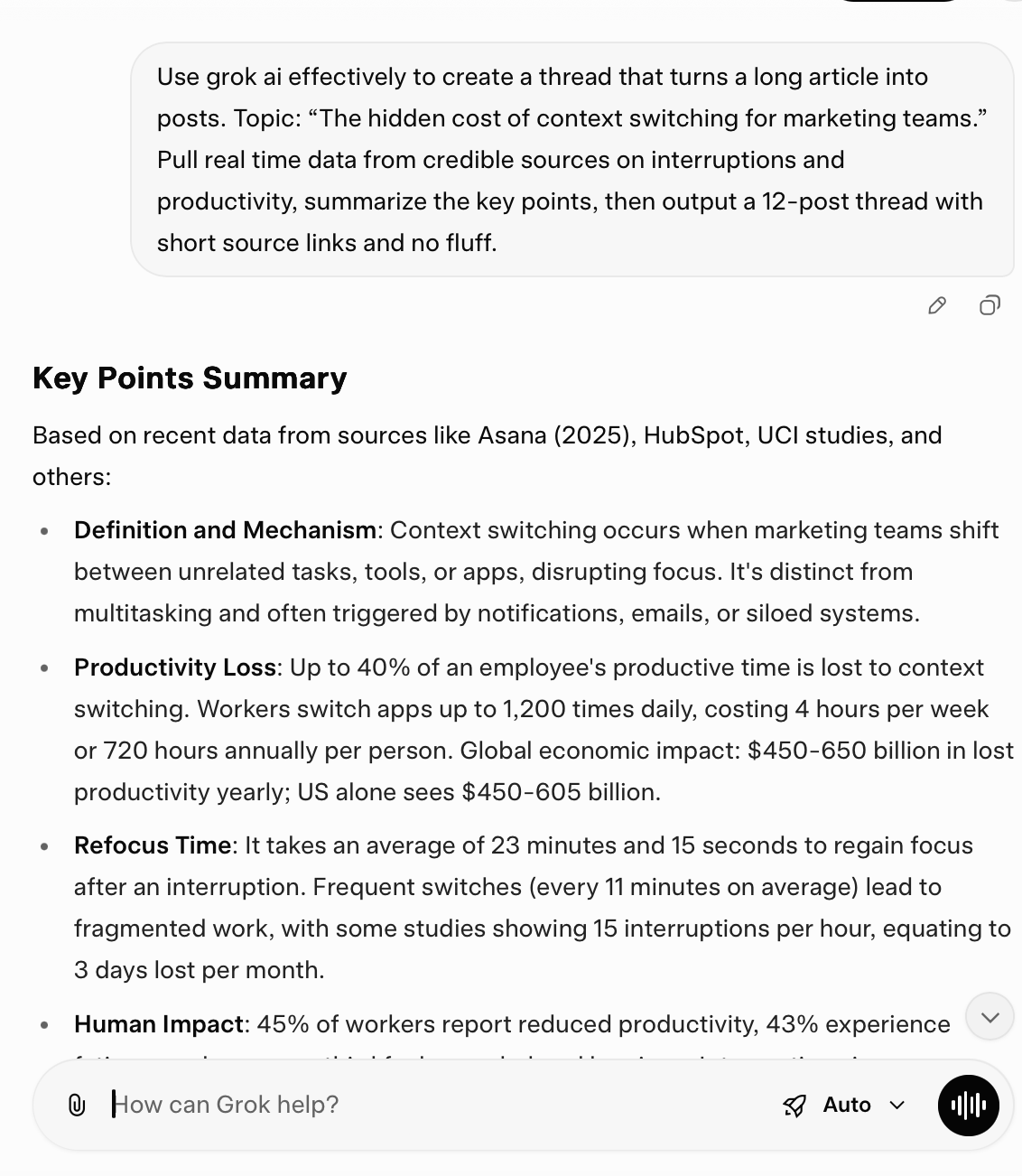 Use Grok AI effectively to create a thread that turns a long article into posts