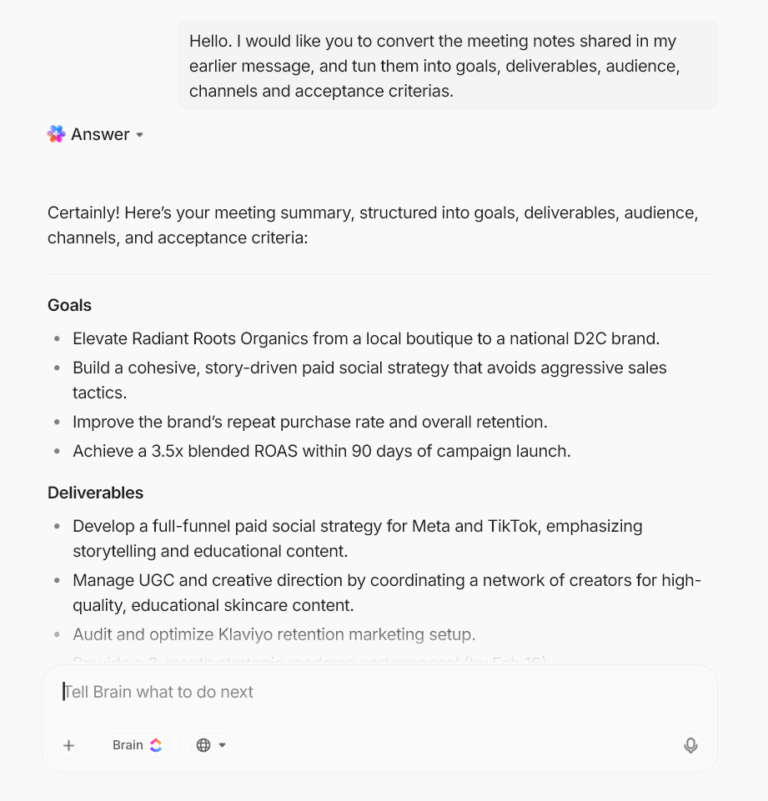 how to set up clickup for agency operations- ClickUp Brain