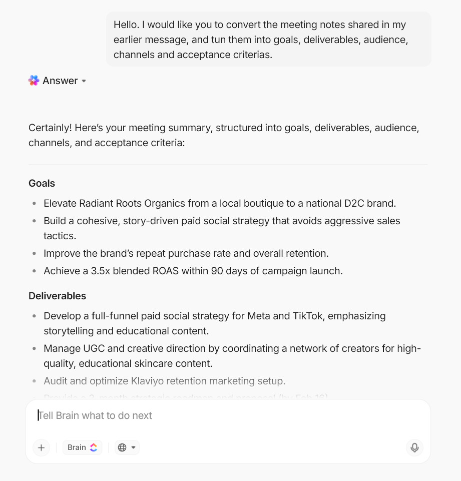 how to set up clickup for agency operations- ClickUp Brain