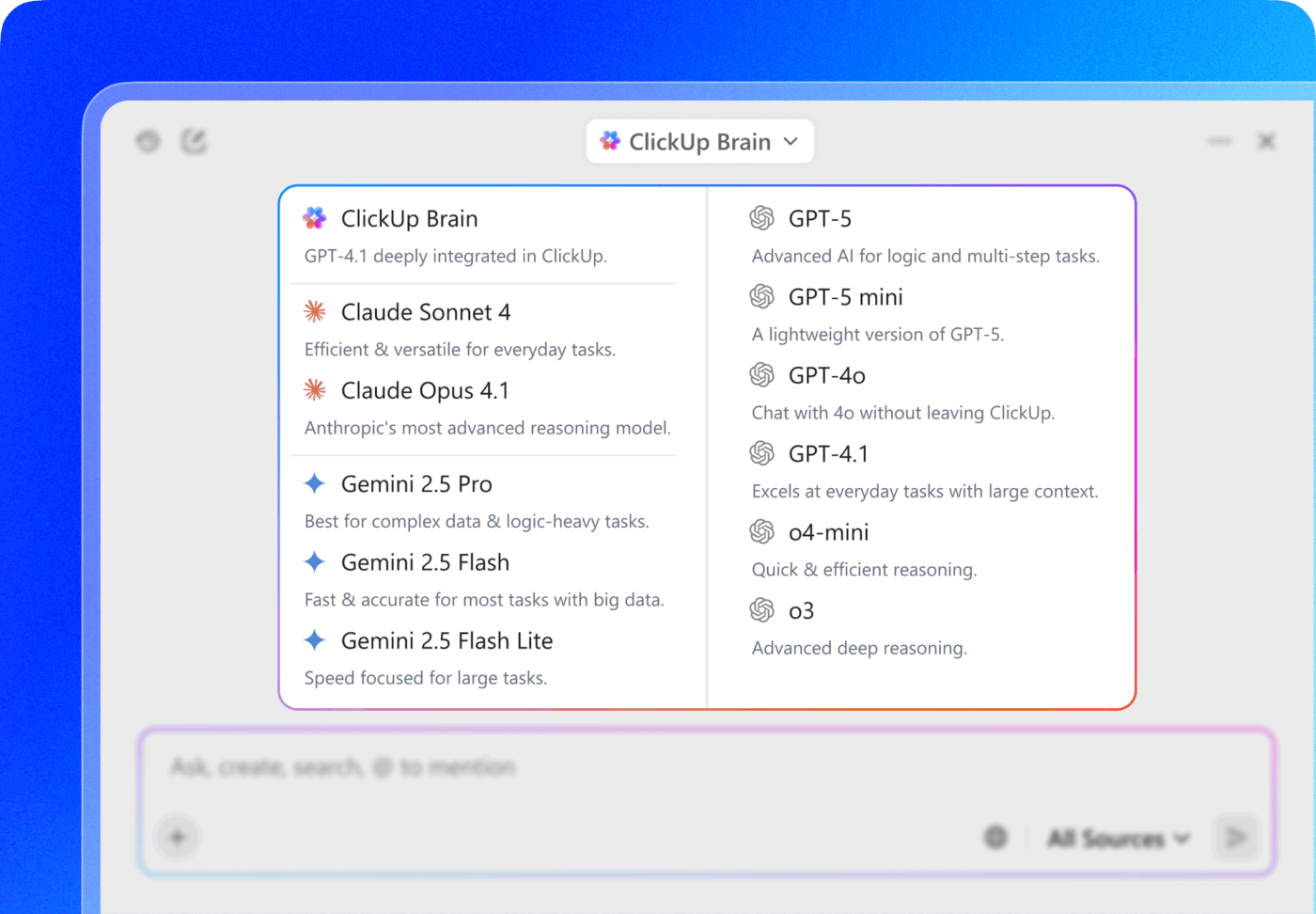 Access multiple AI models from a unified interface with ClickUp Brain : AI Tools That Replace Entire Teams