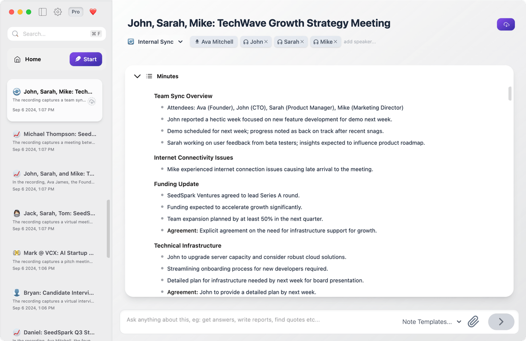 Quill Meetings-dashboard