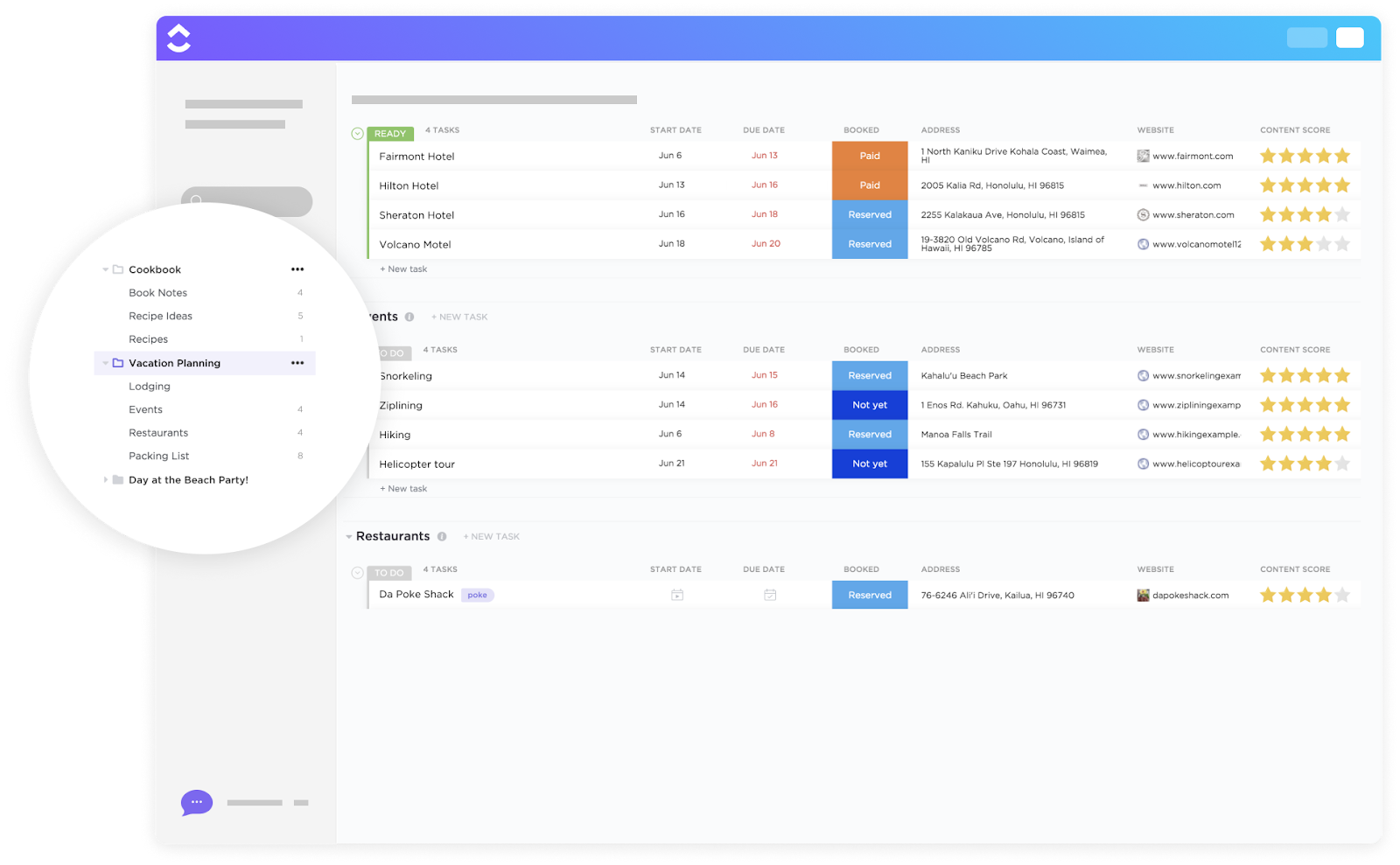 Vacation Planning Template by ClickUp