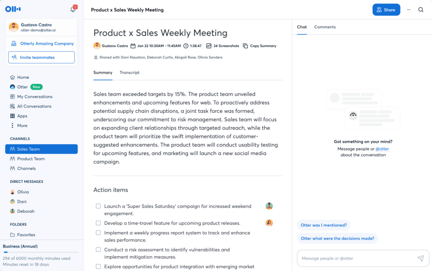 Otter.ai แดชบอร์ด: ทางเลือกของ hedy ai