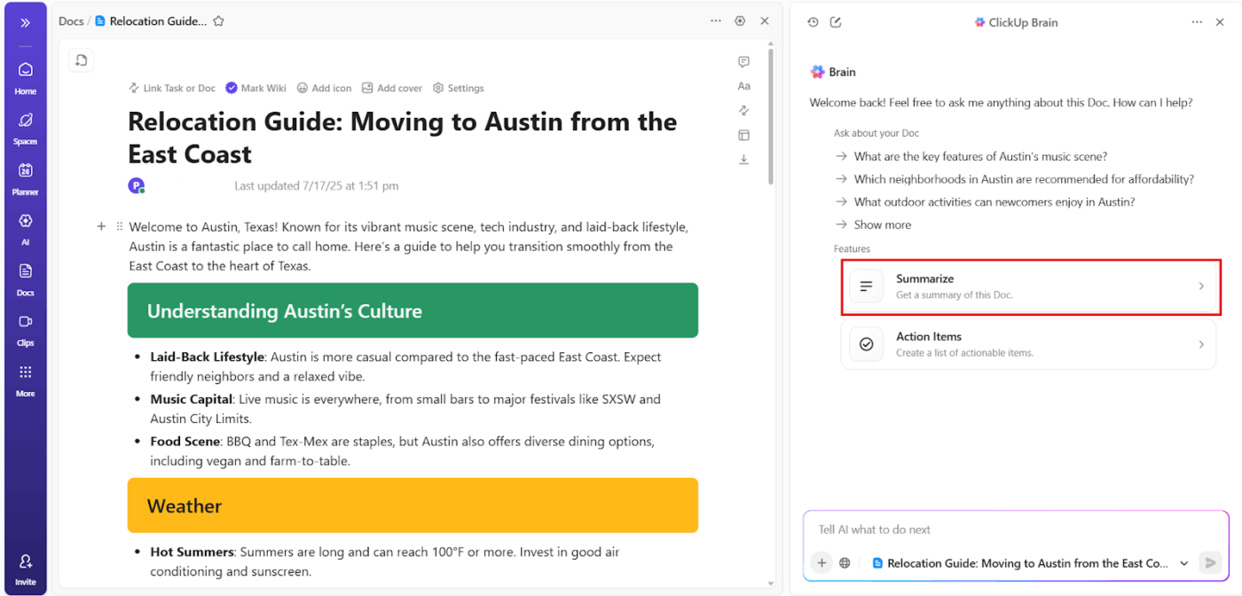 Ask ClickUp AI to summarize documents for you : how to use Claude multi-doc summarization
