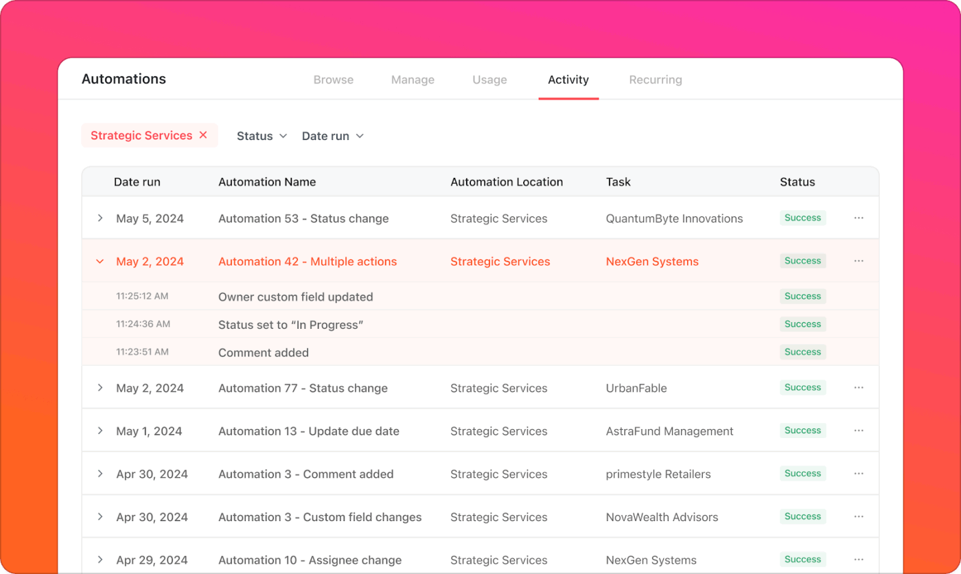 Use ClickUp Automations to trace workflow issues with clear activity logs