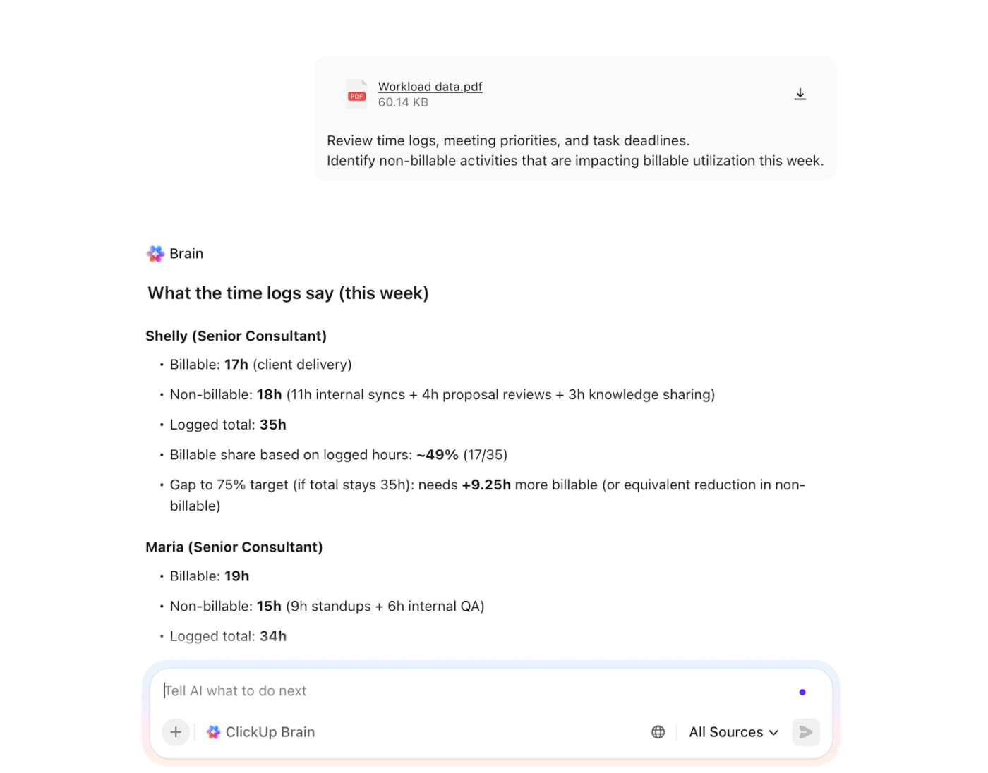 Use Brain to highlight non-billable hours : Capacity Planning