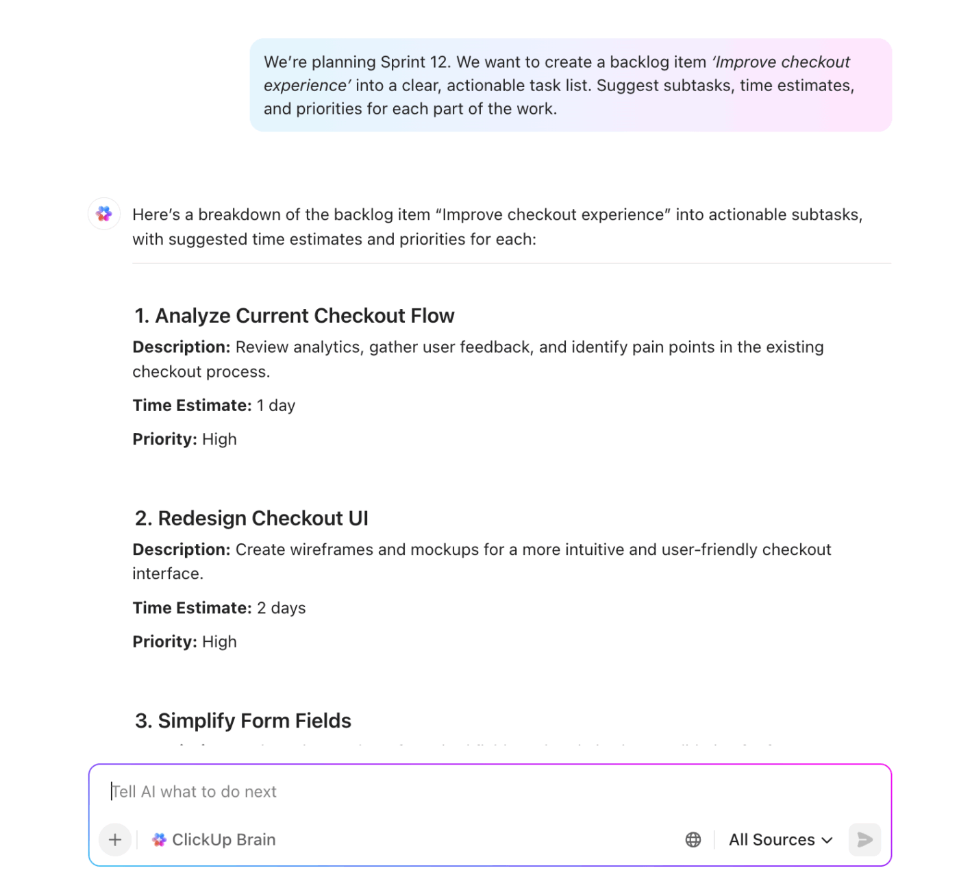 ClickUp Brain : Capacity Planning