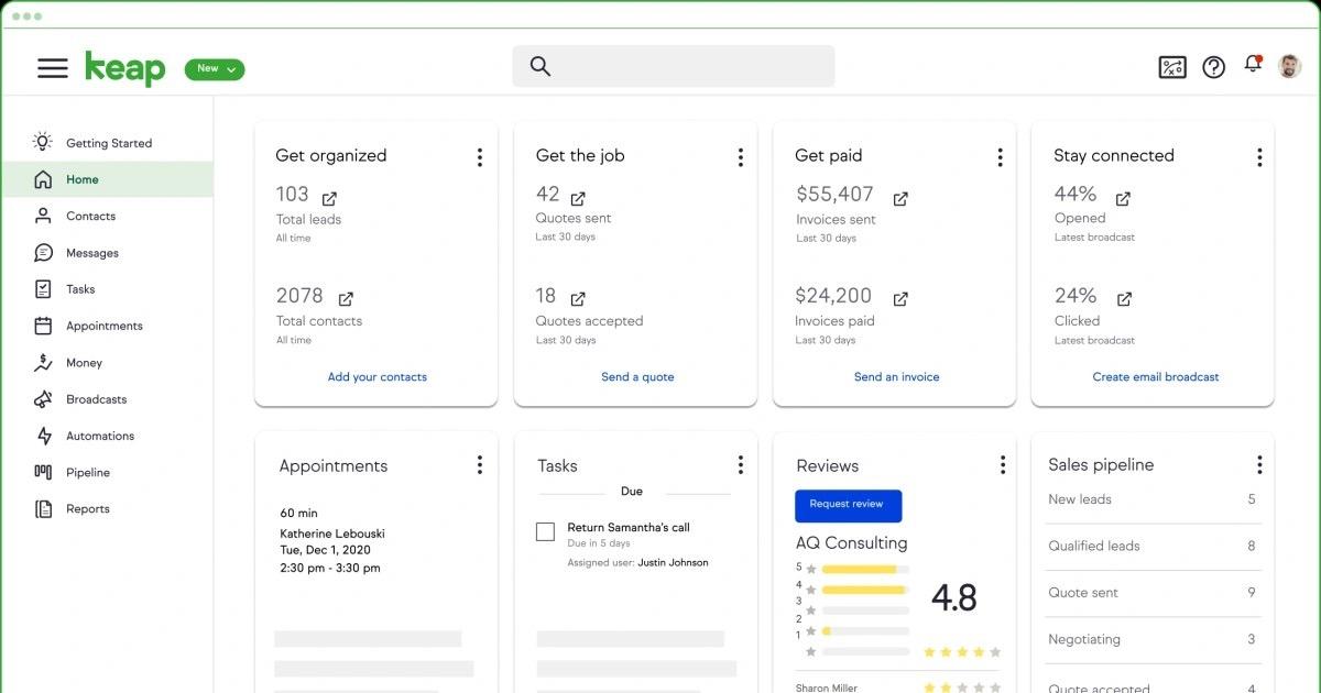 Keap dashboard: ai crm software