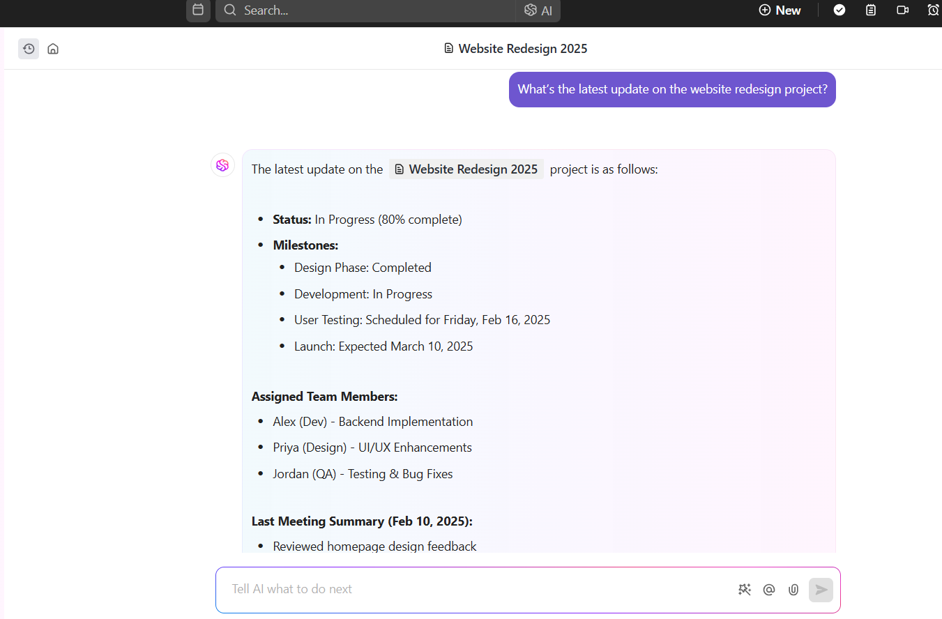 Ask questions, get instant answers, and simplify work using ClickUp Brain : Galaxy AI alternatives