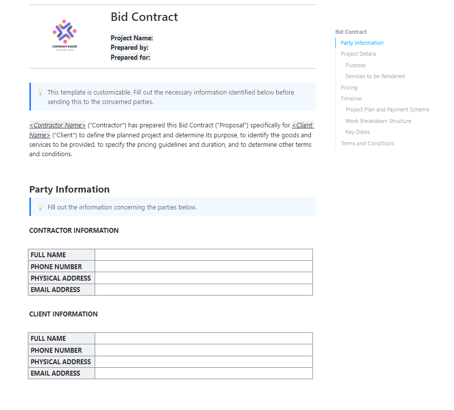 Bid Contract Template by ClickUp™: plumbing contract template
