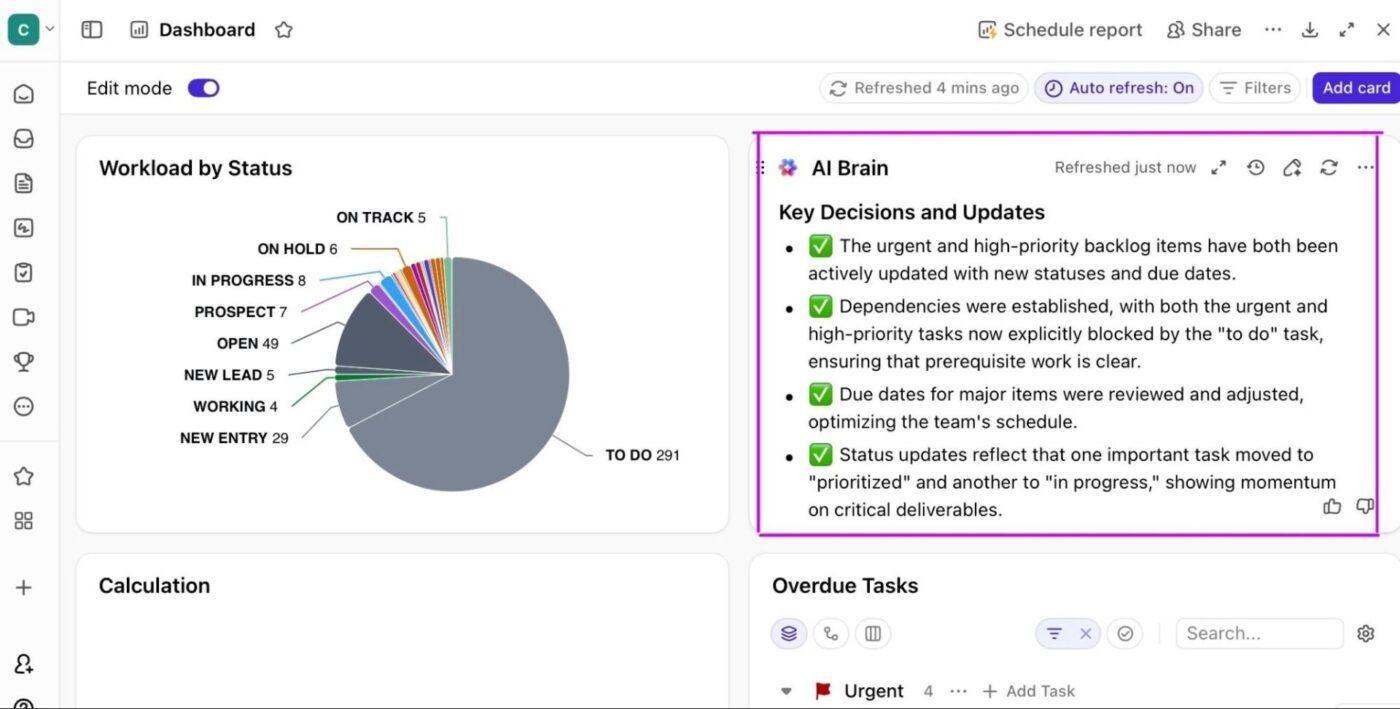 Summarize your dashboards using AI Cards in ClickUp Dashboards