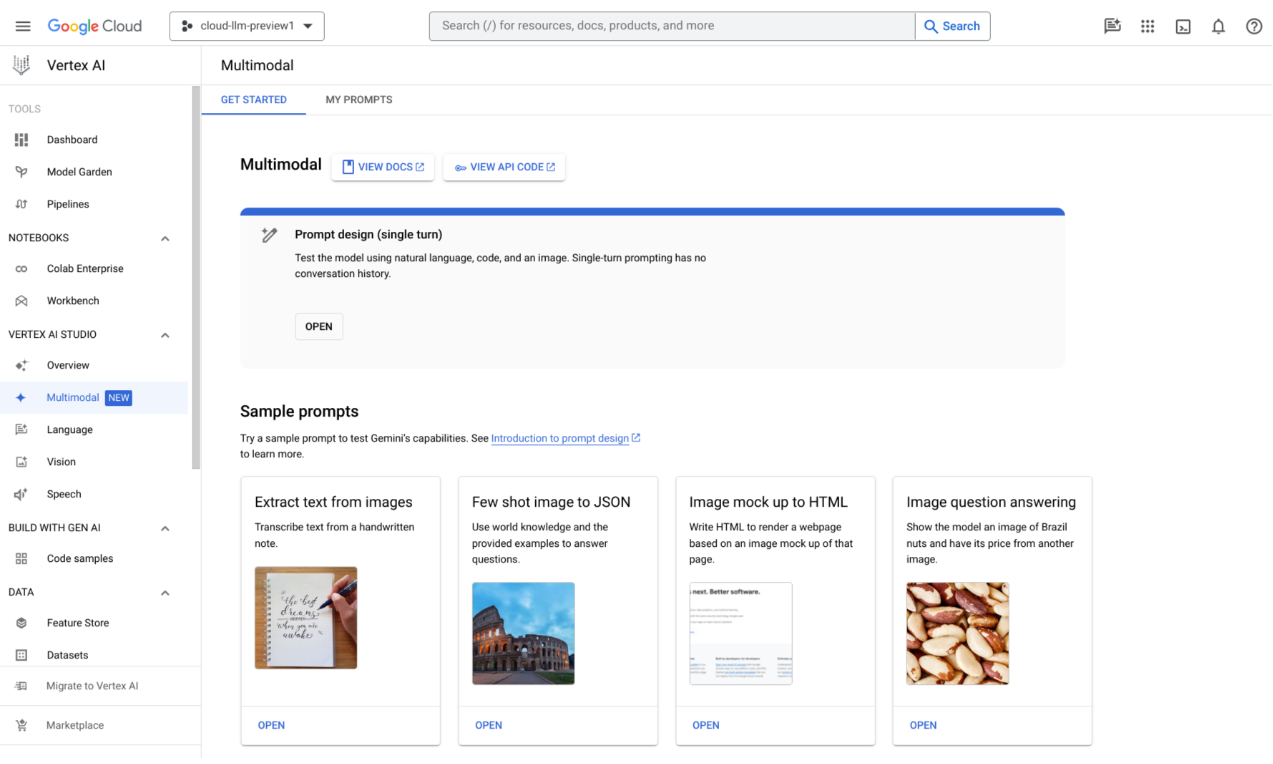 Goggle Vertex AI Dashboard