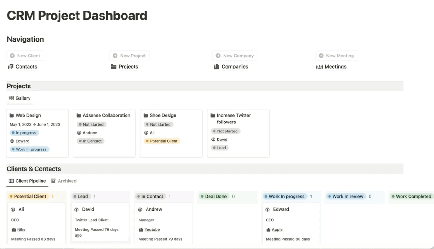 Notion dashboard